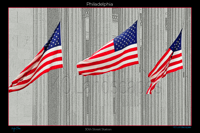 Philadelphia Pa, Columns, U S Flags, Flag, United States, Red, Whit, Blue, Grey, 30th Street Station