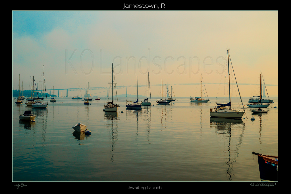 Jamestown, RI, New England .. archival ..  sailboats, Awaiting Launch, Hazy, Fog