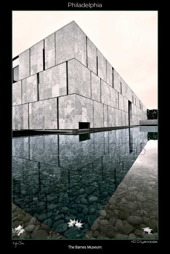 Philadelphia Pa, Barnes Museum, Ben Franklin Parkway, Reflection, B&W, Blue, Grey, Entrance
