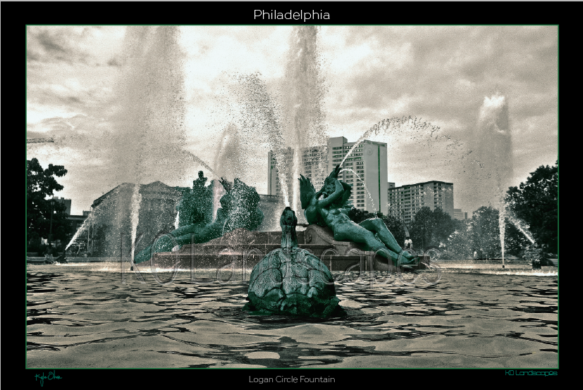 Philadelphia Pa., Logan Circle Fountain, Museum Row, Ben Franklin Parkway, Turtle, Sculpter, Statue, water, tint