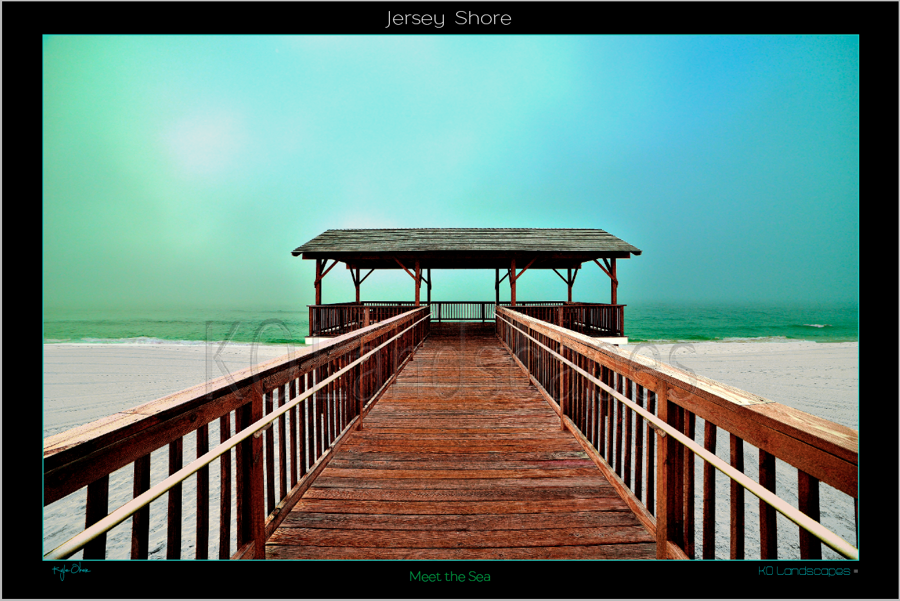 Jersey Shore .. Meet the Sea, Sunrise, Sunset, yellow, Blue, Green, Wood, Boardwalk, Sea, Ocean, Water, Beach, Path, bridge