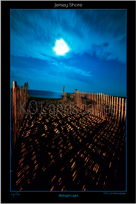 Jersey Shore .. Midnight Light Sunset, Moonbeam, fence, night Beacon, Blue, Ocean, Water, , Beach, Path