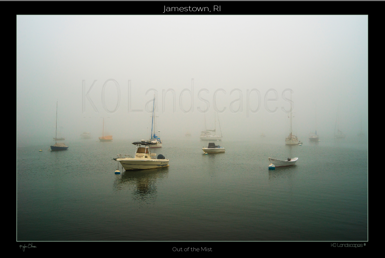 Jamestown, RI, New England .. archival .. Out of the Mist, Grey, Misty, Sailboats, fog