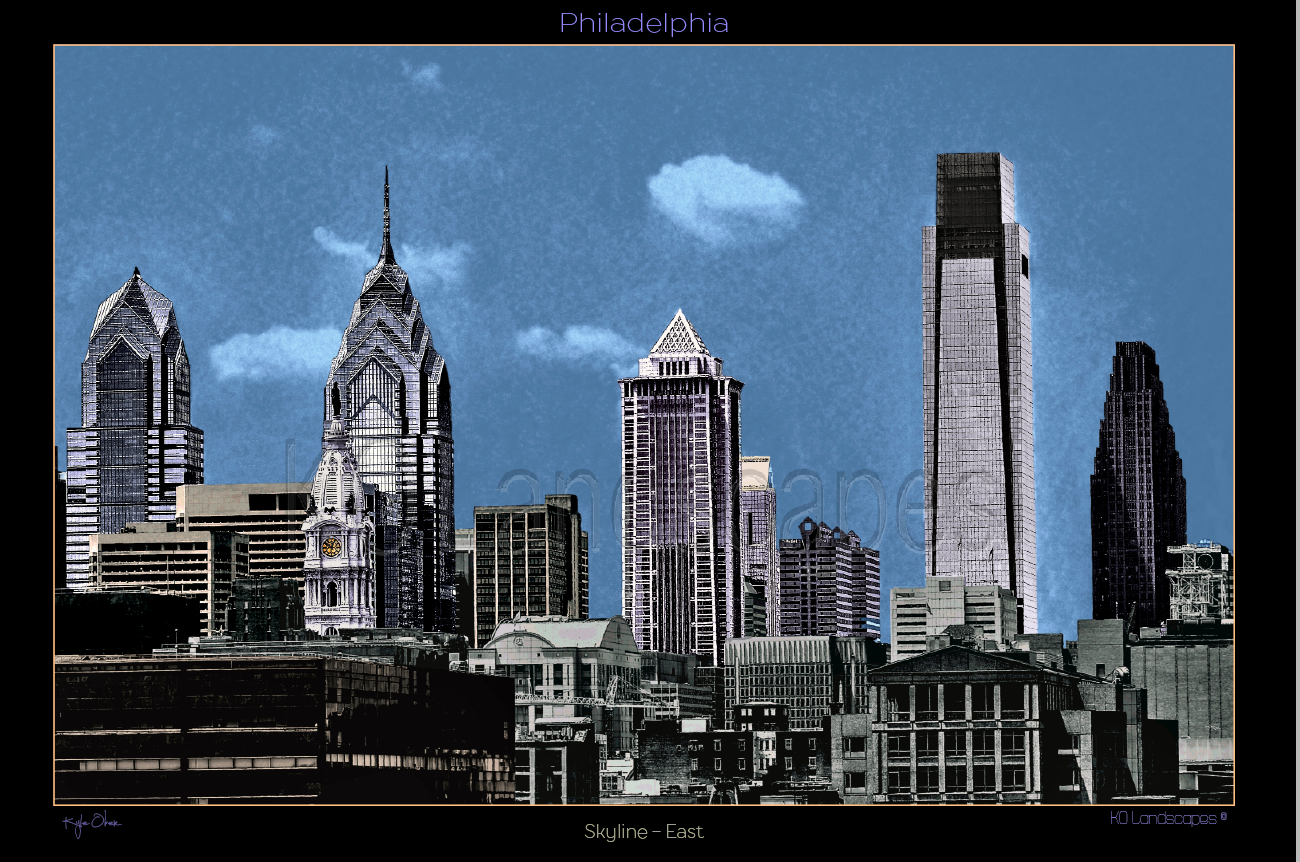 Philadelphia Pa., Cityscape, Landscape, Skyline, City View, PECO, Cira Centre, Liberty Tower, City Hall, Comcast Tower Schuylkill River, Park, Blue Tint, B&W 