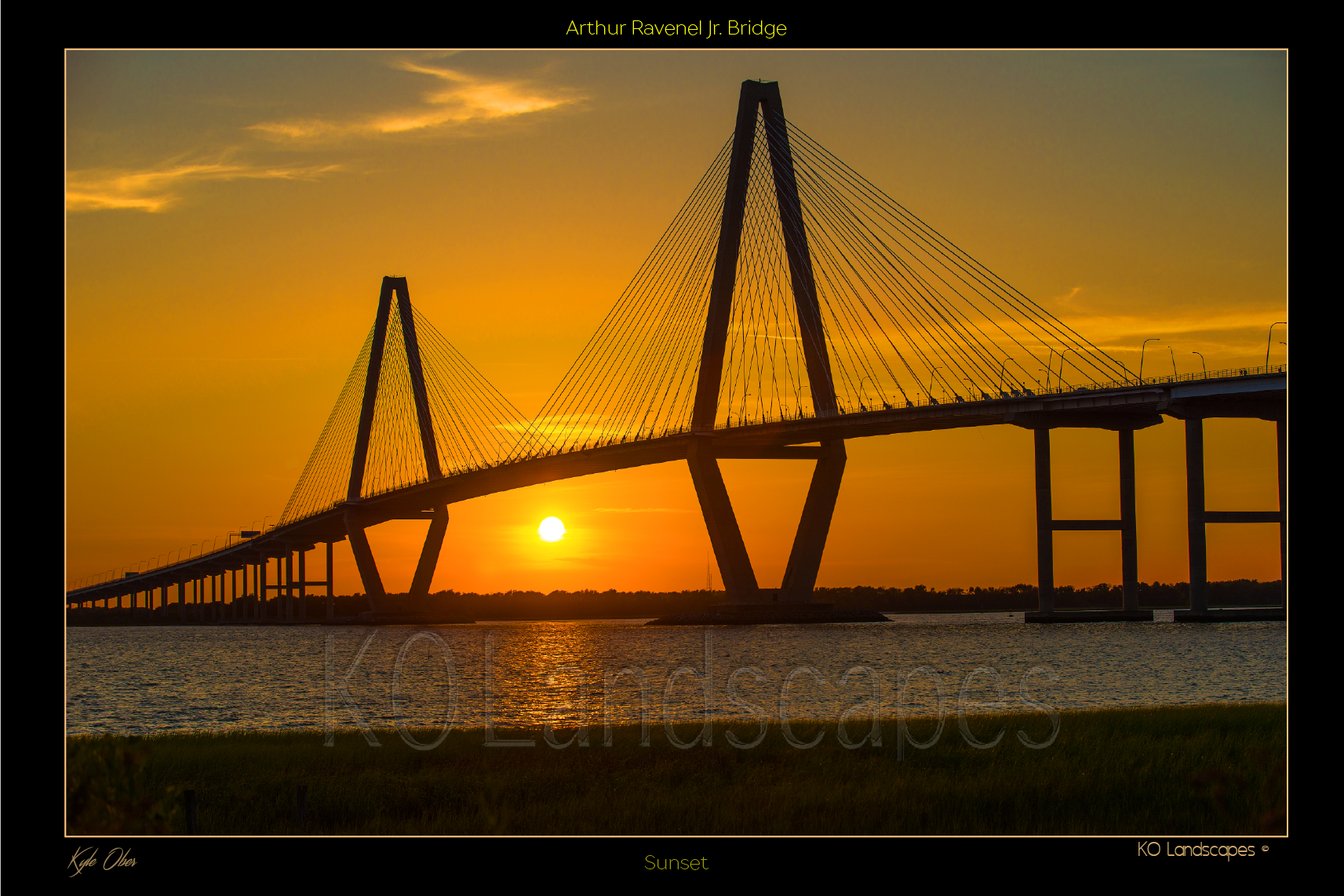 The SouthEast / Arthur Ravnel Jr Bridge, Sunset, Charleston, South Carolina, historic, water, sun, Yellow, Black, Cloud silhouette