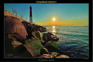 Jersey Shore .. LBI Lighthouse, Sunrise, Sunset, Sundown, Beam, Beacon, Moss, Orange, Red, yellow, Blue, Ocean, Water, , Beach, Rocks, Boulders, Path